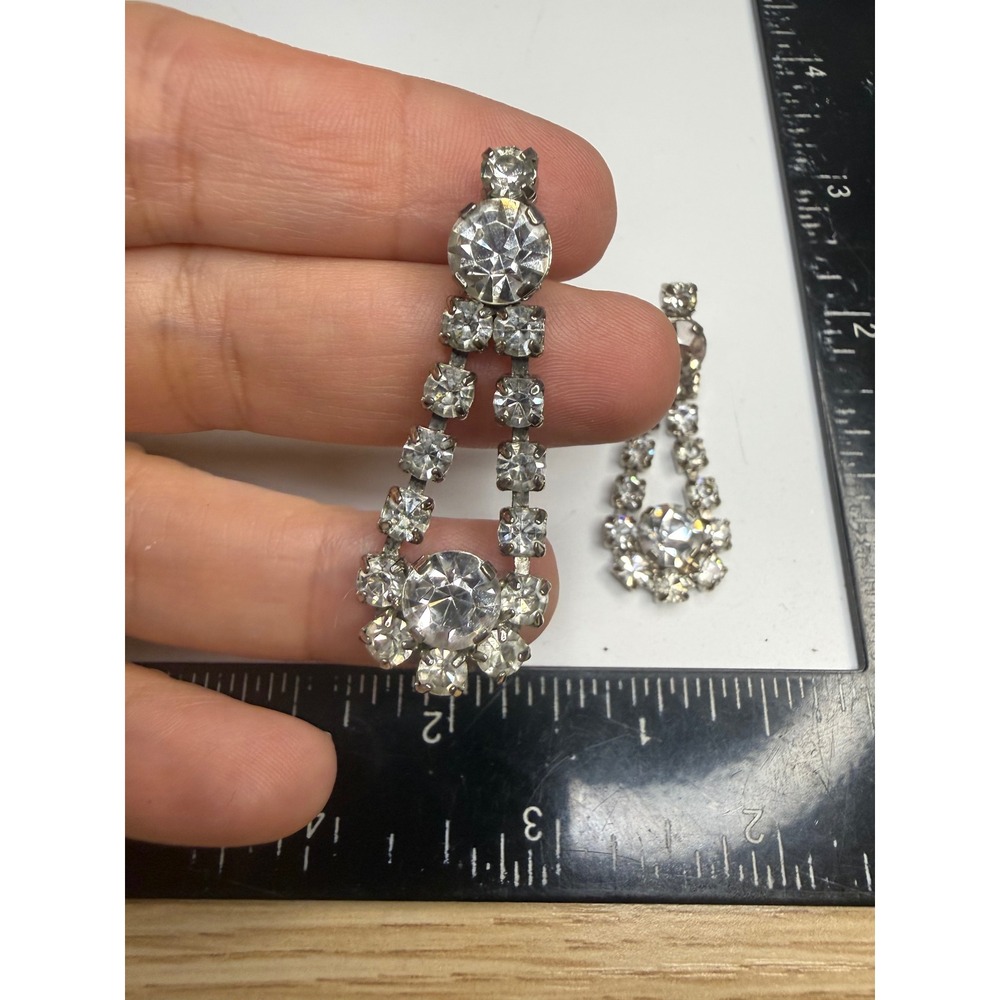Silver Tone Clear Rhinestone Drop Dangle Earrings Formal Wedding Statement